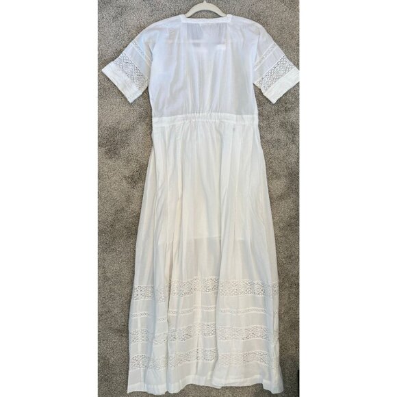 NWT LoveShackFancy Edie White Maxi Cotton Dress W/ Embroidery Lace Trims - Picture 6 of 12